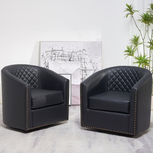 Logan Faux Leather Tufted Swivel Club Chair - Black Accent Swivel Chair | Swivel Chairs for Living Rooms | Kinwell Furniture | Top Swivel Chairs